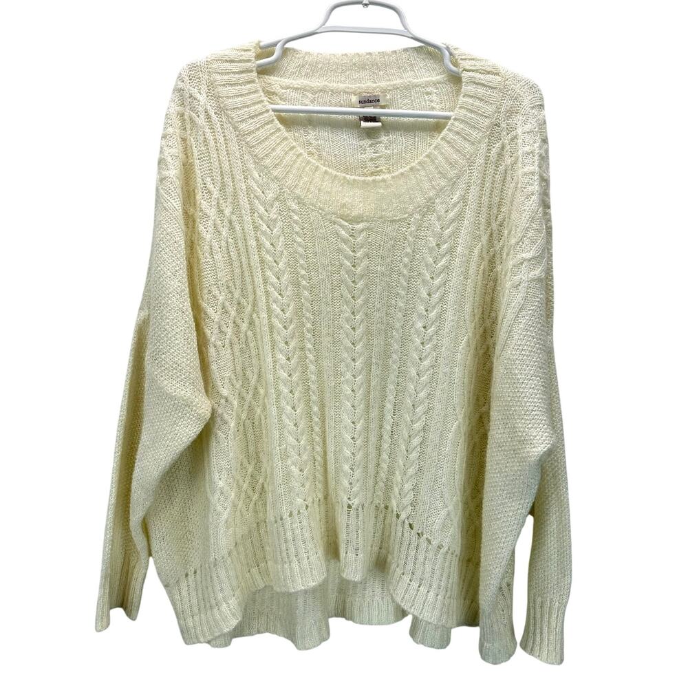Sundance Women's Pullover Sweater Cable Knit Mohair Blend Oversized XL Cream